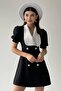 Atlas Fabric Wide Jacket Collar Short Sleeve Black Jacket Dress 154