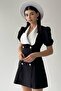 Atlas Fabric Wide Jacket Collar Short Sleeve Black Jacket Dress 154 - 2
