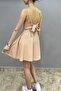 Women's Wheat Color Dress with Tie Back and Low Cut Back - 2