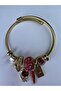 Gold Steel Bracelet with Red Kitten Figure