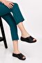 Genuine Leather Wedge Heel Slippers Özl.404 - Black - 36