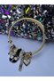 Gold Steel Bracelet with Black Teddy Bear Figure - 2