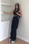 Jet Black Denim Fabric Wide Leg Women's Jeans - Black Colorfast Loose Palazzo Jeans Trousersfrango - 3