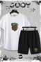 2-Piece Money Design Slim Fit White Tshirt - Set with Black Shorts