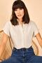 Women's Beige Patterned Bat Sleeve Linen Shirt 10801027 - 3