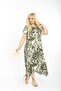 Plus Size Women's Relaxed Cut Patterned Short Sleeve Asymmetrical Viscose Combed Cotton Dress - 3