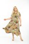Plus Size Women's Relaxed Cut Patterned Short Sleeve Asymmetrical Viscose Combed Cotton Dress - 2