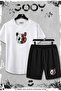 Set of 2 Panda Printed Slim Fit White Tshirts with Black Shorts