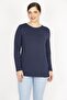 Women's Navy Blue Large Size Bicycle Collar Back Zipper Detailed Blouse 65n36166 - 3