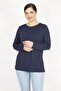 Women's Navy Blue Large Size Bicycle Collar Back Zipper Detailed Blouse 65n36166 - 4