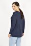 Women's Navy Blue Large Size Bicycle Collar Back Zipper Detailed Blouse 65n36166 - 5