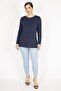 Women's Navy Blue Large Size Bicycle Collar Back Zipper Detailed Blouse 65n36166 - 2