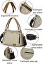 3230 Phaselis Women's Cream Canvas Shoulder Handbag Daily Tote Bag Multi-Pocket - 4