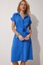 Women's Blue Belted Linen Shirt Dress MX00046 - 2