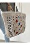 حقيبة شاطئ صيفية منقوشة متوسطة الحجم للنساء بمقبض حبل - 4