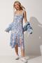 Women's Pink Blue Square Collar Floral Summer Viscose Dress DD01208 - 3