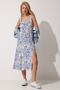 Women's Pink Blue Square Collar Floral Summer Viscose Dress DD01208 - 4