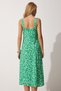 Women's Green Cream Square Collar Floral Summer Viscose Dress DD01208 - 4