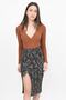 Women's Brown Black Adjustable Gathered Knitted Midi Skirt - 4