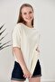 Women's Ecru Oversize Basic T-Shirt - 2