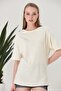 Women's Ecru Oversize Basic T-Shirt - 5