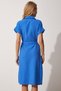 Women's Blue Belted Linen Shirt Dress MX00046 - 5