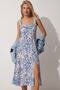 Women's Pink Blue Square Collar Floral Summer Viscose Dress DD01208 - 2