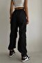 Black Tactical Adjustable Waist Parachute Fabric Pants - 4