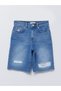 High Waist Standard Fit Straight Detailed Women's Jean Shorts Blue - 3