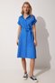 Women's Blue Belted Linen Shirt Dress MX00046 - 3