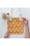 -Eco-Friendly- Canvas Shoulder Bag -Mustard -Leaf Patterned on It - 3