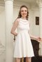 Flexible Scuba Fabric Transparent Detailed White Evening Dress White Graduation Dress 2222 - 5