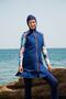 Parachute 3-Piece Navy Blue Pattern Detailed Fully Covered Hijab Swimsuit M2267