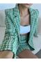 Women's Tweed Fabric Jacket and Skirt Set Grass Green - 5