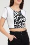 White Leopard Patterned Lycra Viscose And Camisole Crop Backstitch Blouse - 2
