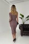 Lined Tulle Fabric One Sleeve Detailed Slim Cut Midi Length Mink Pencil Evening Dress Graduation Dress 109 - 2
