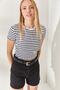 White Crew Neck Striped Crop Blouse BLZ-19002265