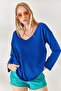 Cobalt Blue V-Neck Casual Knitwear Blouse BLZ-19001586 - 2