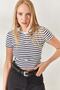 White Crew Neck Striped Crop Blouse BLZ-19002265 - 2