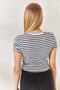 White Crew Neck Striped Crop Blouse BLZ-19002265 - 5