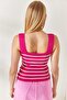 Fuchsia Striped Thick Strap Crop Knitwear Blouse BLZ-19002262 - 5
