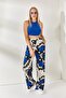 Cobalt Blue Stone Elastic Waist Pocket Patterned Palazzo Trousers PNT-19000225 - 4