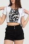 White Leopard Patterned Lycra Viscose And Camisole Crop Backstitch Blouse