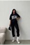 Chicago Sweatpants T-shirt - Black Jogger T-Shirt Bottom Top Tracksuit Set Oversize Crew Neck