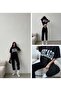 Chicago Sweatpants T-shirt - Black Jogger T-Shirt Bottom Top Tracksuit Set Oversize Crew Neck - 2