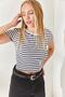 White Crew Neck Striped Crop Blouse BLZ-19002265 - 3