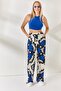 Cobalt Blue Stone Elastic Waist Pocket Patterned Palazzo Trousers PNT-19000225