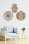 Wooden Flower of Life Sri Yantra and Hamsa Symbols of Abundance Abundance Triple Decorative Painting Wall Ornament - 2
