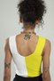 Neon Yellow-white Two-Color Women's Sports Strap V-Neck Stacked Pattern Knitwear Athlete Crop Top Blouse - 9