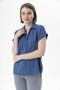 Women's Indigo Blue Shirt Collar Double Sleeve Aerobin Blouse - 5